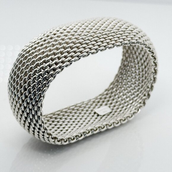 Large 8" Tiffany & Co Extra Wide Somerset Mesh Bangle Bracelet - Picture 1 of 7